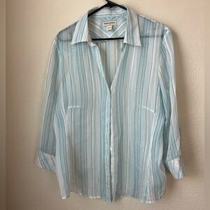 Banana Republic Blue Striped Button Down Blouse XL Lightweight Work Shirt Sheer